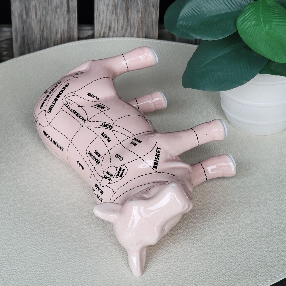 Beef Butcher Whimsical Pink Ceramic Cow Sculpture Outlined Cuts Chart - Picture 7 of 7